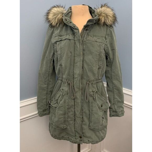 American Eagle Outfitters Jackets & Blazers - American Eagle Coat Womens M Barn Chore Military Hooded Anorak Parka Faux Fur